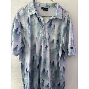 Yatta Golf Polo Shirt Mens XL Blue Forest Nature Print Short Sleeve Golf